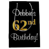 エレガントラグジュアリー、フェイク金ゴールドルック62番目の誕生日 ミディアムペーパーバッグ (正面)