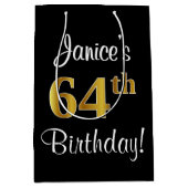 エレガントラグジュアリー、フェイク金ゴールドルック64th誕生日 ミディアムペーパーバッグ (正面)