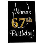 エレガントラグジュアリー、フェイク金ゴールドルック67th誕生日 ミディアムペーパーバッグ (正面)