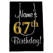 エレガントラグジュアリー、フェイク金ゴールドルック67th誕生日 ミディアムペーパーバッグ (裏面)