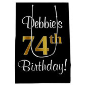 エレガントラグジュアリー、フェイク金ゴールドルック74th誕生日 ミディアムペーパーバッグ (裏面)