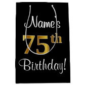 エレガントラグジュアリー、フェイク金ゴールドルック75誕生日 ミディアムペーパーバッグ (正面)