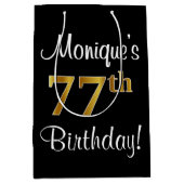 エレガントラグジュアリー、フェイク金ゴールドルック77誕生日 ミディアムペーパーバッグ (正面)