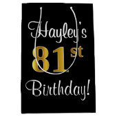 エレガントラグジュアリー、フェイク金ゴールドルック81st誕生日 ミディアムペーパーバッグ (正面)