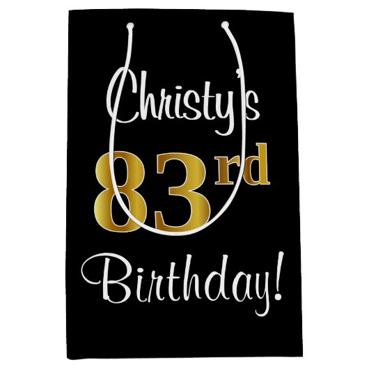 エレガントラグジュアリー、フェイク金ゴールドルック83誕生日 ミディアムペーパーバッグ (正面)