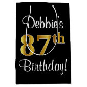 エレガントラグジュアリー、フェイク金ゴールドルック87th誕生日 ミディアムペーパーバッグ (正面)