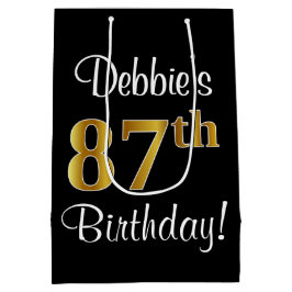 エレガントラグジュアリー、フェイク金ゴールドルック87th誕生日 ミディアムペーパーバッグ