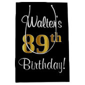 エレガントラグジュアリー、フェイク金ゴールドルック89誕生日 ミディアムペーパーバッグ (正面)