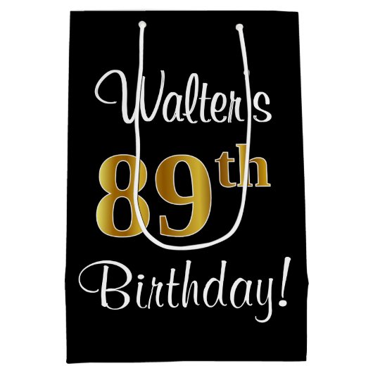 エレガントラグジュアリー、フェイク金ゴールドルック89誕生日 ミディアムペーパーバッグ (裏面)