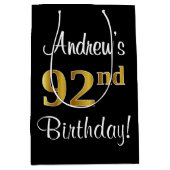 エレガントラグジュアリー、フェイク金ゴールドルック92nd誕生日 ミディアムペーパーバッグ (正面)