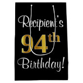 エレガントラグジュアリー、フェイク金ゴールドルック94th誕生日 ミディアムペーパーバッグ (裏面)