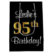エレガントラグジュアリー、フェイク金ゴールドルック95誕生日 ミディアムペーパーバッグ (裏面)
