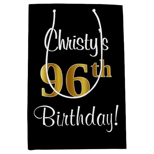 エレガントラグジュアリー、フェイク金ゴールドルック96誕生日 ミディアムペーパーバッグ (正面)