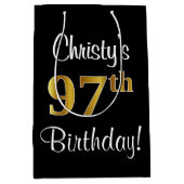 エレガントラグジュアリー、フェイク金ゴールドルック97th誕生日 ミディアムペーパーバッグ (正面)