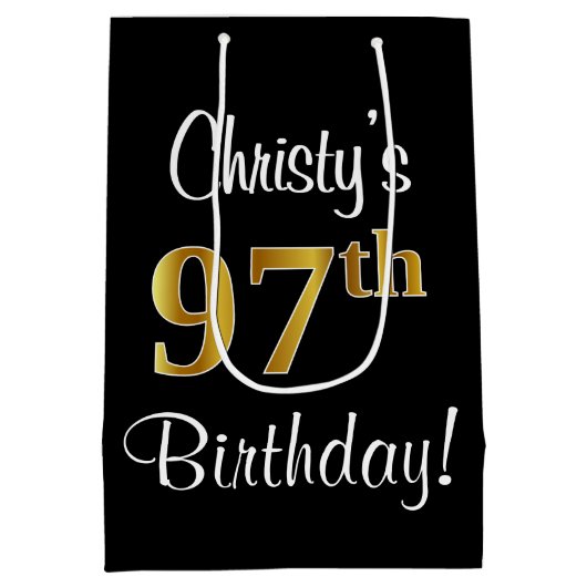 エレガントラグジュアリー、フェイク金ゴールドルック97th誕生日 ミディアムペーパーバッグ (裏面)