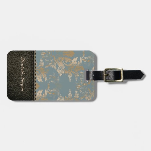 エレガントラグジュアリー レザールック ヴィンテージダマスク ラゲッジタグ (正面横)