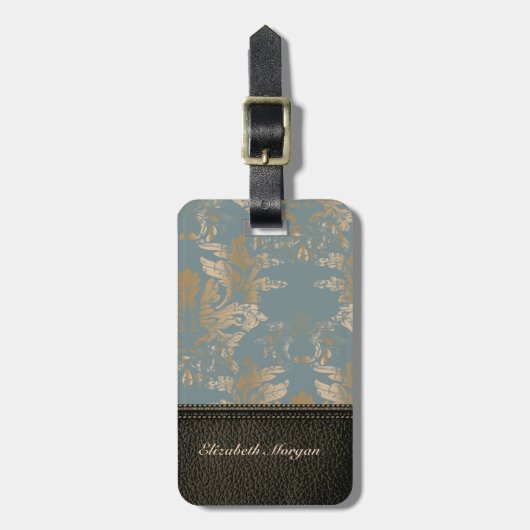 エレガントラグジュアリー レザールック ヴィンテージダマスク ラゲッジタグ (正面縦)