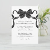 エレガントリボン弓の黒白結婚色 招待状 (スタンド正面)