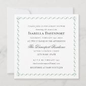 エレガントリボン赤ちゃんシャワーストライプグリーンスクエア 招待状 (正面)