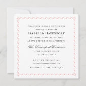 エレガントリボン赤ちゃんシャワーストライプピンクスクエア 招待状 (正面)