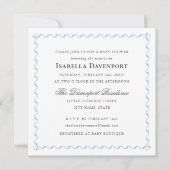 エレガントリボン赤ちゃんシャワーストライプブルースクエア 招待状 (正面)