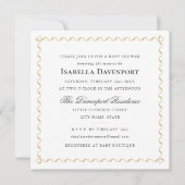 エレガントリボン赤ちゃんシャワーストライプ金ゴールドスクエア 招待状 (正面)