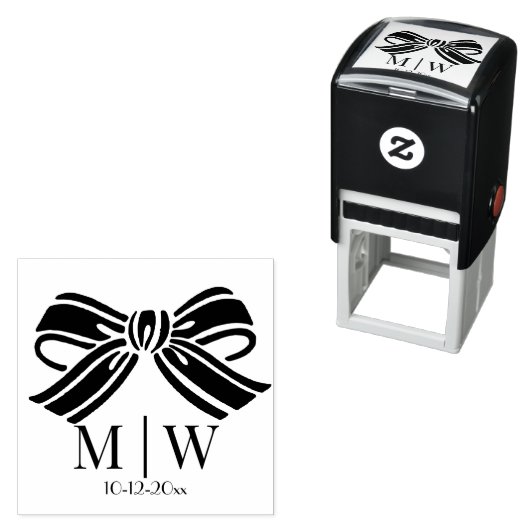 エレガントリボン#5の結婚カップルイニシャル日 セルフインキングスタンプ (インサイチュ)
