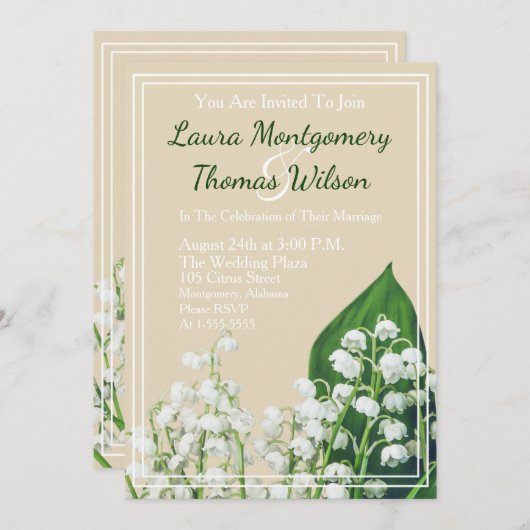 エレガントリリー·オブ·ザ·バレー·フラ結婚ワーズ 招待状 (正面/裏面)