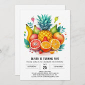 エレガントリンゴお洒落フルーツ誕生日 招待状 (正面/裏面)