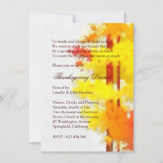 エレガントリーシンプル秋感謝祭ディナー 招待状 (正面)