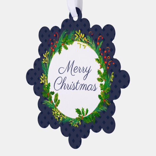 エレガントリースモダンネイビーブルー名クリスマス追加 オーナメントカード (左)