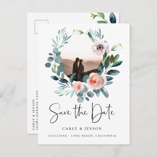 エレガントリース写真の保存日付 案内ポストカード (正面/裏面)