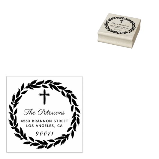 エレガントリース宗教十字架差出人住所 ラバースタンプ (押印)