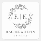 エレガントリース結婚イニシャルモノグラム スクエアシール (正面)