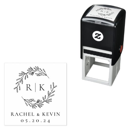 エレガントリース結婚イニシャルモノグラム セルフインキングスタンプ (インサイチュ)