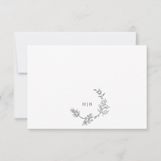 エレガントリース花模様 |ダブルモノグラム結婚ズ 出欠カード (裏面)