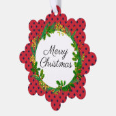 エレガントリース赤モダン名クリスマスを追加 オーナメントカード (左)