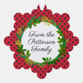 エレガントリース赤モダン名クリスマスを追加 オーナメントカード (裏面)