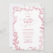 エレガントリーフモダンビビッドマゼンタ50誕生日 招待状 (正面)