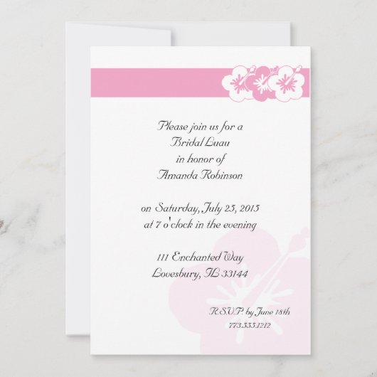 エレガントルアウ（ハワイ式宴会）テーマ招待状ピンク 招待状 (正面)
