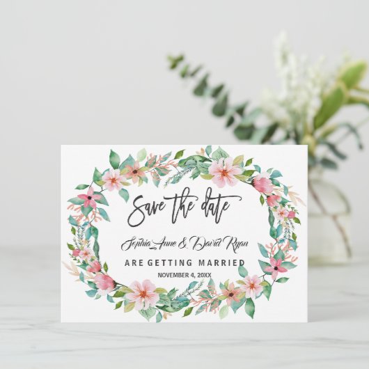 エレガントルアウ(ハワイ式宴会)熱帯フローラリース保存日付 セーブザデート (スタンド正面)