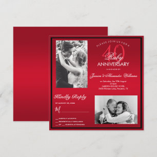 エレガントルビー40周年結婚記念日ダブルフォト 招待状