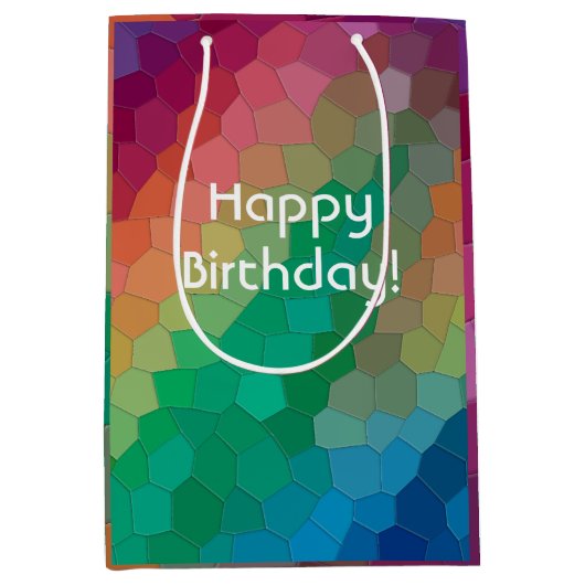 エレガントレインボーモダンカラーズモザイクアート誕生日 ミディアムペーパーバッグ (正面)