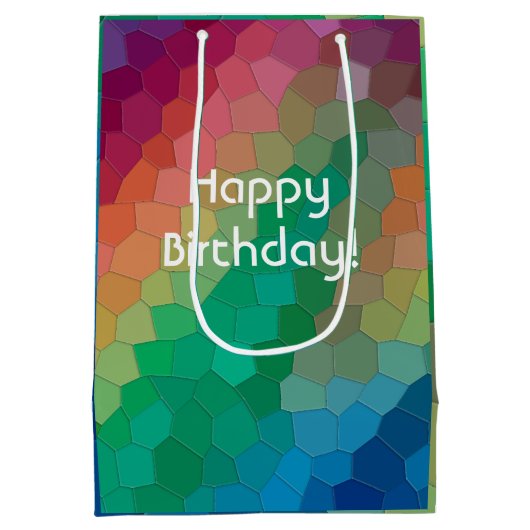 エレガントレインボーモダンカラーズモザイクアート誕生日 ミディアムペーパーバッグ (裏面)