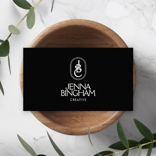 エレガントレタリングモノグラムのロゴブラック/アイボリー 名刺