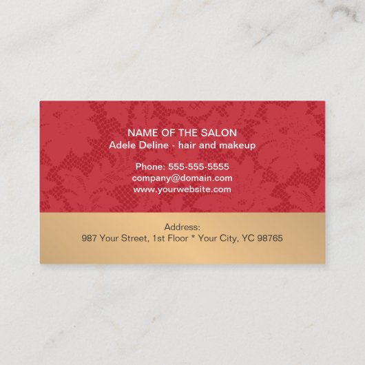 エレガントレッドスタイリッシュレース金ゴールドホリデークーポン 割引カード (裏面)