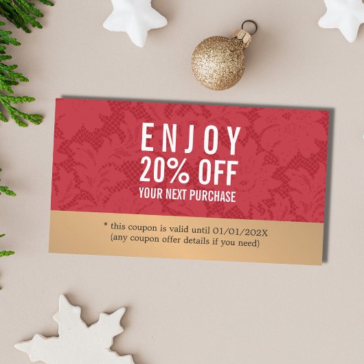 エレガントレッドスタイリッシュレース金ゴールド美しいクーポン 割引カード