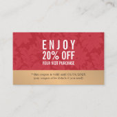 エレガントレッドスタイリッシュレース金ゴールド美しいクーポン 割引カード (正面)