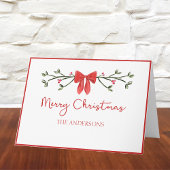 エレガントレッドボウ&ホリーパーソナライズされたクリスマス カード