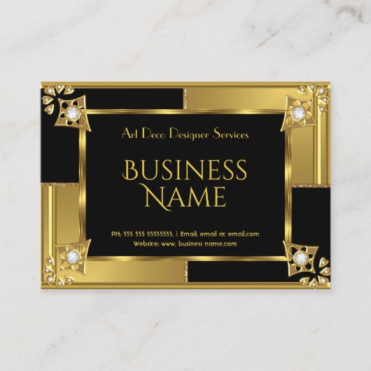 エレガントレトロアールデコ金ゴールドブラックメタル 名刺 (正面)